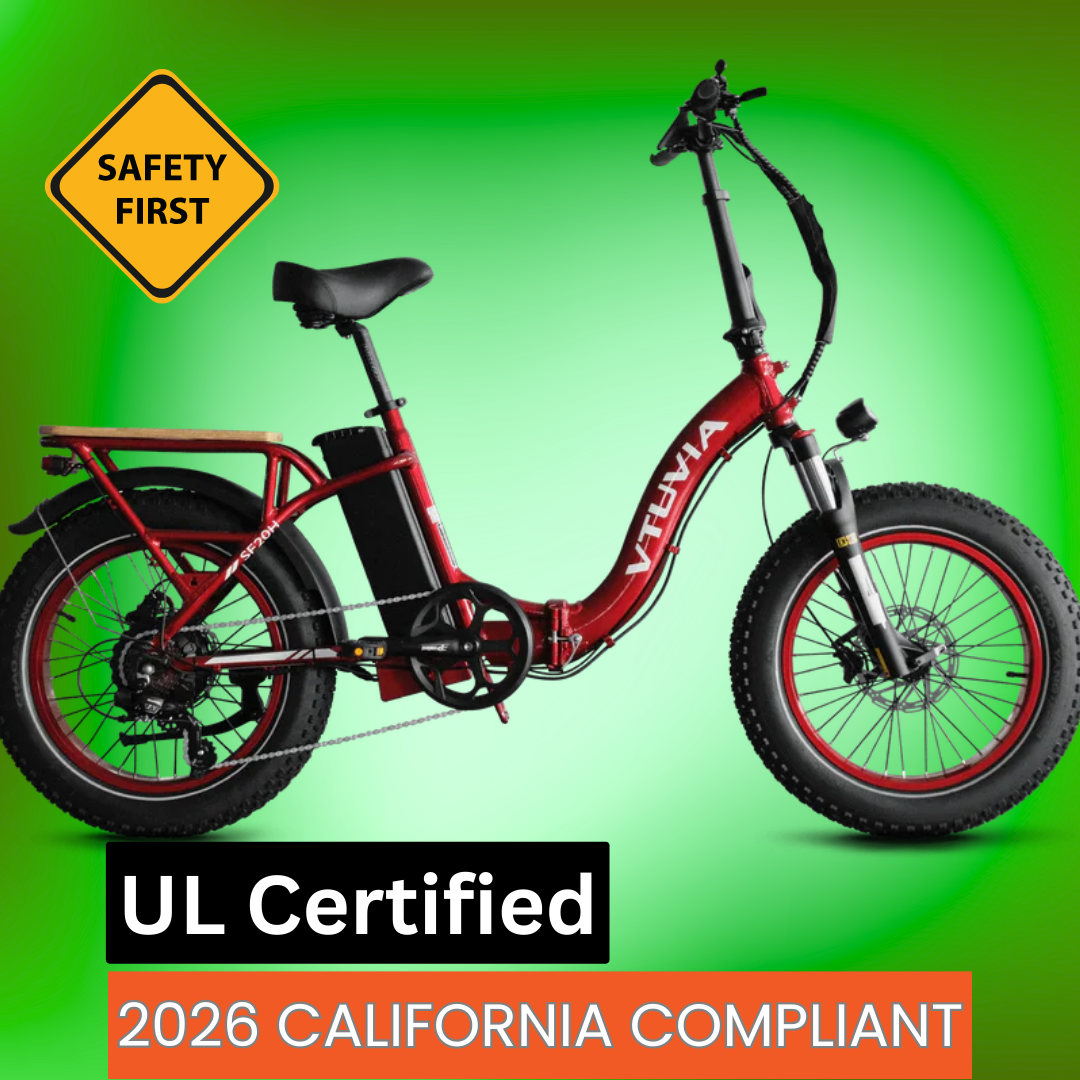 VTUVIA SF20H Best Folding Electric Bike for Motorhome – Step-Thru Frame, Rack, Fat Tires, UL Safety Certified