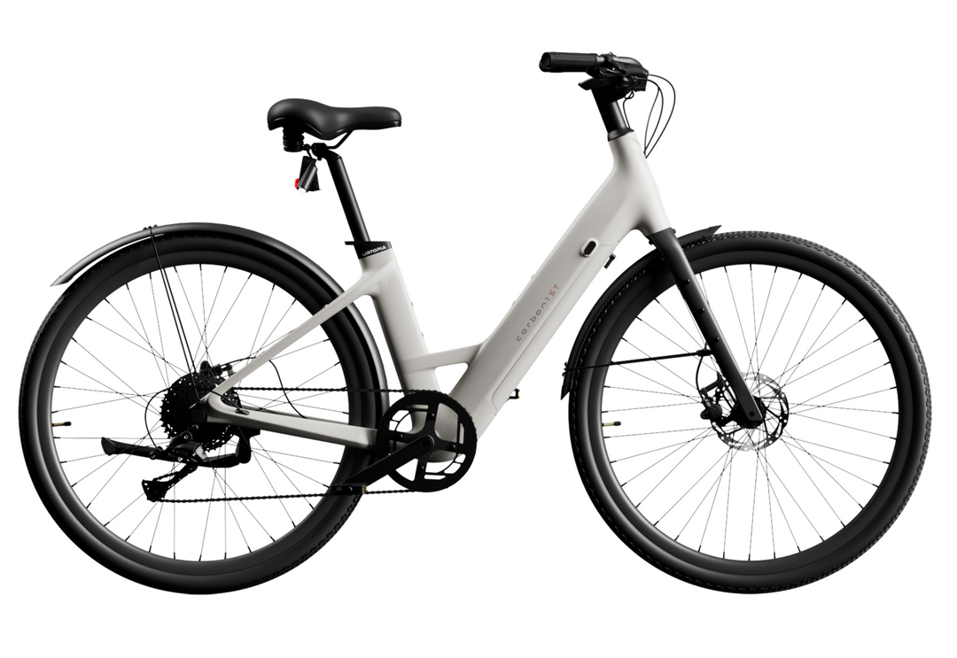 Urtopia Carbon 1 Step-Thru E-Bike – Toray Carbon, 50% Lighter, 80 mi Range, 750W Motor, Torque Sensor, Smartbar, Creme