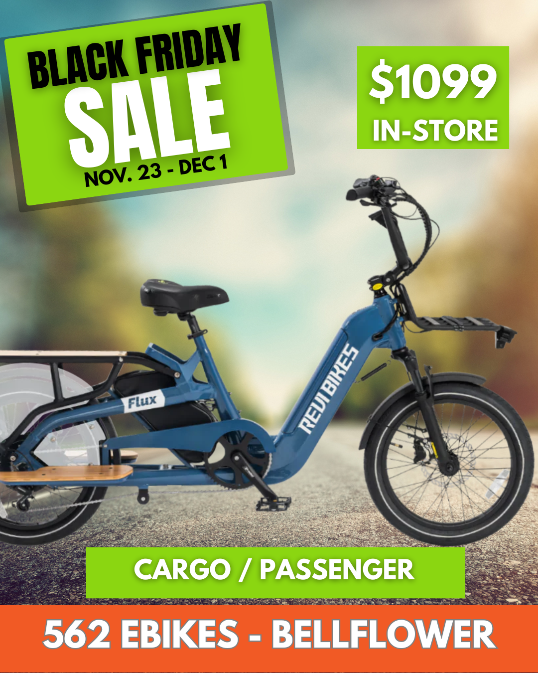 Revi Bikes FLUX Cargo / Passenger E-Bike Long Rack